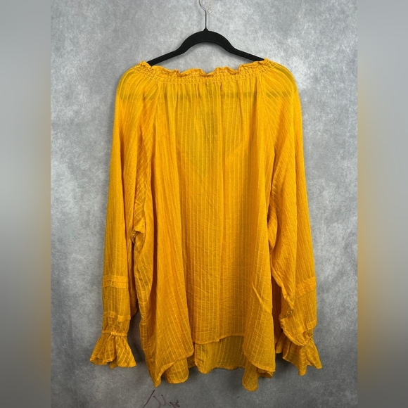 Torrid Yellow Stripe Gauze Front Tie Lace-Up Peasant Blouse Size 4X - Picture 5 of 10